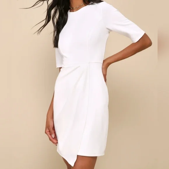 Lulus Women's Westwood White Half Sleeve Sheath Dress, Medium - Picture 6 of 14